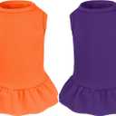 2 Pcs Dog Dresses Cat Skirt Solid Color Dog Clothes Summer Sleeveless Puppy Girl Clothes for Small Pet Dogs Cats (Purple, Orange, Medium)