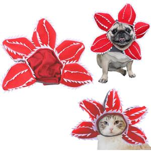 Pet Demon Hat Costume Scary Halloween Dog Headband Demogorgon Costume Headgear Props Cosplay Outfits Cute Clothes for Small Medium Dogs Puppy Cat Kitten Monster Headwear Devil Decorations