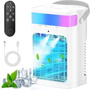 Portable Air Conditioner, Cooling Fan with 3 Speeds & 3 Modes, Evaporative Mini Air Conditioner Fan with Remote for Home/Office, Night Light, 1500 ml