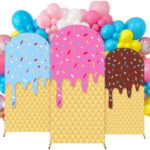 Moukeren 3 Pcs Ice Cream Drip Arch Backdrop Cover 4ft 5ft 6ft Wedding Arch Covers Spandex Backdrop Stand for Birthday Banquet Ceremony Photography Party Decoration