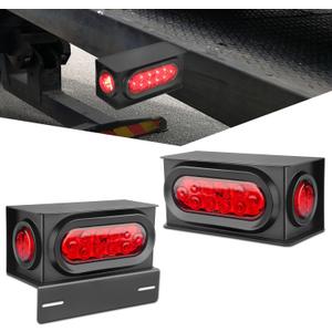 METOWARE 2PCS Trailer Lights Welded Mount Steel Boxes Kit, 6 Inch Oval LED Trailer Tail Lights Red 2 Inch Round Red LED Side Marker Lights Grommet Plugs Wire Connectors