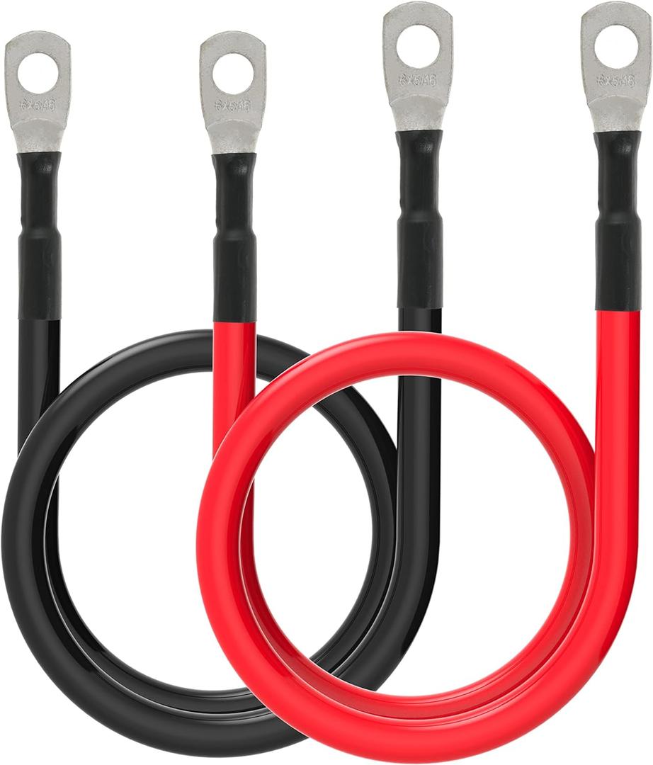 6 AWG Battery Cables 6 Gauge Battery Power Inverter Cable with 5/16 Inch Tinned Copper Lugs Both Ends for Solar Marine Boat RV Car Motorcycle, 2 Pcs (18 in)