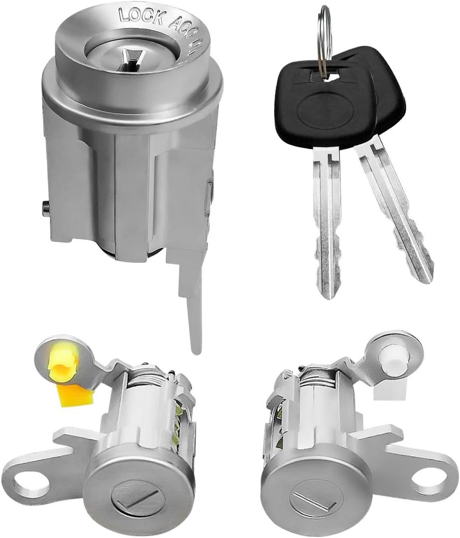 Ignition Switch Lock Key and Front Door Lock Cylinder Set Compatible with Toyota Tacoma 1995-2004 Replace 69005-35840 6905135070 6905735070
