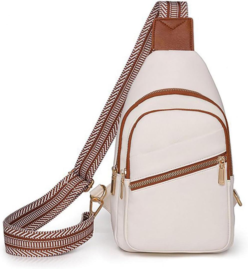 Small Sling Bag for Women - Leather Crossbody Bag, Fanny Pack Chest Bags for Travel, Birthday Gifts for Women (Beige)