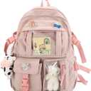 Kawaii Backpack with Cute Accessories Pin Pendant Travel Laptop Bag Large Outdoor Waterproof Casual Daypack Women (Pink)