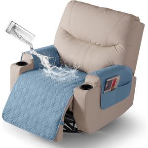 VANSOFY Recliner Chair Covers 100% Waterproof Seat Cover with Arm Reclining Cover Non-Slip Recliner Chair Covers Furniture Protector Washable Slipcover with Pocket for Pets, Dogs(Azuree, 25")