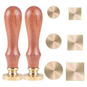 CRASPIRE Blank Wax Seal Stamp Set 6PCS Sealing Solid Brass Stamp Head 20-30.5mm Round Square+2PCS Wood Handle Retro Removable Brass Stamp Kit for Letter Envelope Invitation Wedding Gift Decoration