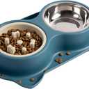 Slow Feeder Dog Bowls with Non-Slip Mat, 3-in-1 Stainless Steel Bowl Slow Feeder Prevents Gulping, Paired with Weighted Base Water Dog Bowls for Large Medium Small Breed Size Dogs and Cats