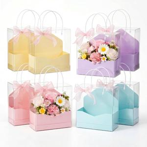Resurhang 16 Set Flower Gift Boxes for Arrangement Mother's Day Flower Bags with Envelope Gift Boxes Clear plastic Bags with Handle Ribbon for Mom Wedding Bridal Shower Anniversary Floral Arrangement