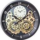 Industrial Wall Clock, Non-Ticking Vintage Moving Gear Battery Operated Original Antique Steampunk Decor Metal Clock for Living Room, Farmhouse, Home Kitchen (Gold-Black, 18 Inch)