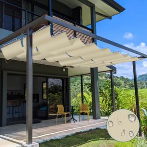 TANG 3' x 16' Waterproof Pergola Shade Cover Retractable Sun Shades Outdoor Patio Pergolas Canopy Replacement Pergola Kit, Wave Shade Sail with Hardware Wire Cable, Beige