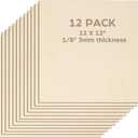 LotFancy Basswood Sheets for Craft, 12 Pack, 12 x 12 x 1/8 Inch, 3mm Thick Plywood Sheets, Unfinished Wood Boards for Laser Cutting & Engraving, DIY Architectural Models, Wood Burning and Stain