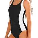 Dearnow Girls Swimsuit Size 8-10 Girls One Piece Swimsuits Black & White Girl Swim Suit Color Block Texture Design Kids Bathing Suit Adjustable Straps Modest Swimwear