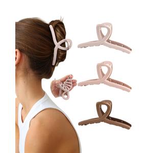 3Pcs Silicone Hair Clips Flexible Claw Clips for Women Cloud Clip Bendable Large Hair Claw Clip (Crossover - Coffee + Khaki + Nude Pink)
