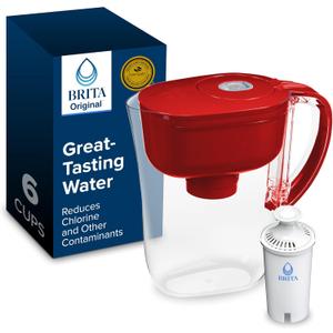 Brita Metro Water Filter Pitcher with SmartLight Change Indicator, BPA-Free, Replaces 1,800 Plastic Water Bottles a Year, Lasts Two Months, Includes 1 Filter, Small - 6-Cup Capacity, Fiery Red
