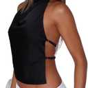 Women Y2k Polka Dots Halter Tank Tops Cute High Mock Neck Backless Cami Sexy Open Back Camisole Going Out Tops (Black)