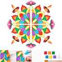 16 Wooden Rangoli Board Quartered Wooden DIY Reusable Floral Templates Mats with Traditional Indian Patterns Stickers Rangoli Stencils with Colorful Sand for Indian Diwali Decorative Plates