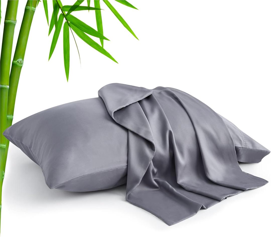 BEDELITE Pillow Cases Standard Size Set of 2, Rayon Derived from Bamboo, Cooling Pillow Cases for Hot Sleepers & Night Sweats, Breathable and Silky Soft Envelope Pillowcases(Grey, 20"x26")