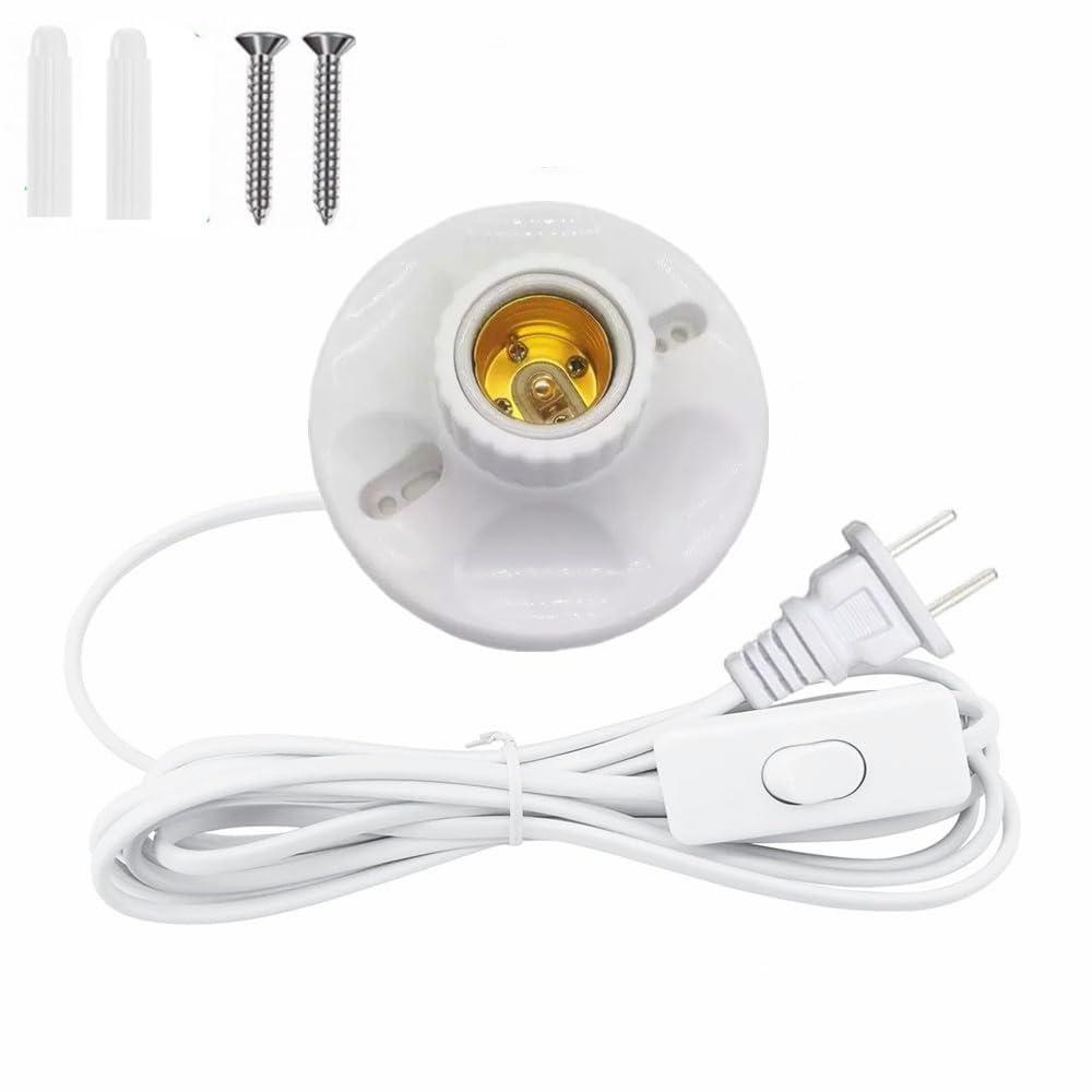 Light Bulb Socket with Cord,E26/ E27 Lamp Base Desktop 20ft Light Socket with Cord Light Bulb Base E26/ E27 Lamp Base Desktop 20ft Include Screw Cord On/Off Switch Hanging,Light Socket with Cord (1)
