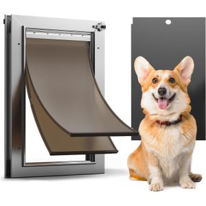 Dog Door All Aluminum Medium, Doggy Doggie Cat Door, Heavy Duty Pet Door for Install in Interior Exterior Doors or Wall, 2 Magnetic Flaps, Energy Efficient, Closing Panel for Pets Up to 45Lb