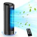 Grelife 13"" Tower Fan, Bladeless Desk Fan with 70 Oscillation, 3 Speeds, 4 Wind Modes, Touch Screen & Remote Control, 12-Hour Timer, Small Cooling Fan for Home Office Bedroom, black, TF008A