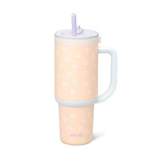Ello Oasis 30 oz Tumbler with Handle & Retracting Straw | Reusable Insulated Stainless Steel Cup 100% Leakproof, Gifts for Teens Women Men | Keeps Cold for 24 Hours, Cup Holder Friendly, Daisies