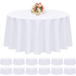 12 Pack White Round Tablecloth 120 Inch - Polyester Table Cloth for Round Tables, Premium Circle Tablecloth Linens Washable Fabric Bulk Table Cover for Wedding Party Banquet Restaurant Reception