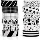 Outus 12 Rolls Washi Tape Set Black White Paper Thin 15 mm Wide 7 Meters Long Decorative Craft Adhesive Masking Tape Washi Tape Black White Strip for DIY Wrapping Decoration (Stylish Style)