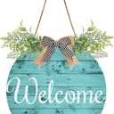 Teal Turquoise Welcome Sign for Front Door Decor Welcome Wreath Sign with Porch Hanging Bow for Farmhouse Wedding Gifts