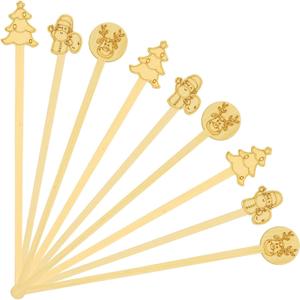 60PCS Christmas Bamboo Coffee Stir Sticks,7inch Disposable Drink Stirrers Cocktail Stirrers 3 Patterns Round Coffee Blender for Cocktail Beverage Hot Chocolate Milk Drinks Party Office Home