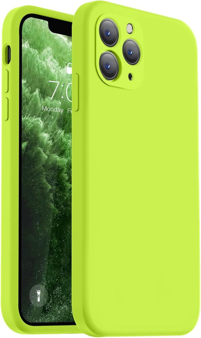 Vooii Compatible with iPhone 11 Pro Max Case, Upgraded Liquid Silicone with [Flat Edges] [Camera Protection] [Soft Anti-Scratch Microfiber Lining] Phone Case for iPhone 11 Pro Max-Fluorescent Green