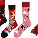 LifeEase Haven Personality AB Mid-Crew Socks for Adults, Unique Color Design, Comfortable for All-Day Use,Cat and Deer ( 2 Pairs )