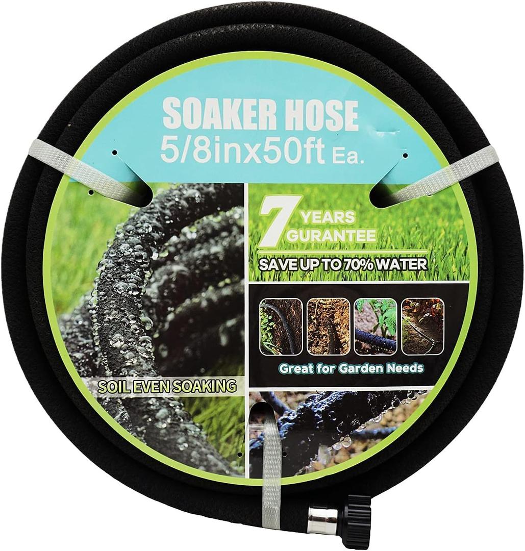 Soaker Hose 5/8" 50ft Rubber Garden Soaker Hoses, Water Seeper Round Drip Hose, Heavy Duty Drip Irrigation Hose For Vegetable, Lawn, Plants and Trees Watering