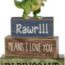Lineshading 4 Pcs Dinosaur Table Decorations Wooden Dinosaur Decor Dino Safari Party Centerpieces for Table Jungle Animal Theme Baby Shower Tabletop Stand for Boys Girls Birthday Party Decorations