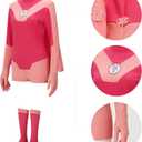 Women Eve Costume Pink Jumpsuit Cloak Hero Bodysuit Outfit Halloween Cosplay Uniform Suit