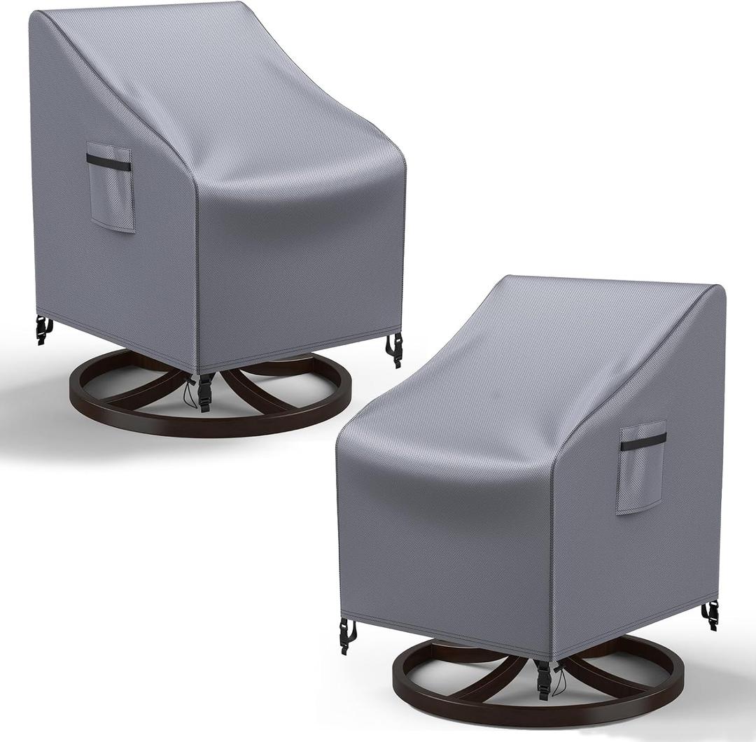 Mrrihand Patio Chair Covers, 2 Pack Outdoor Swivel Lounge Chair Cover, Heavy Duty Patio Rocking Chair Covers, Patio Furniture Covers Waterproof, 30" W34" D38.5" H, Grey