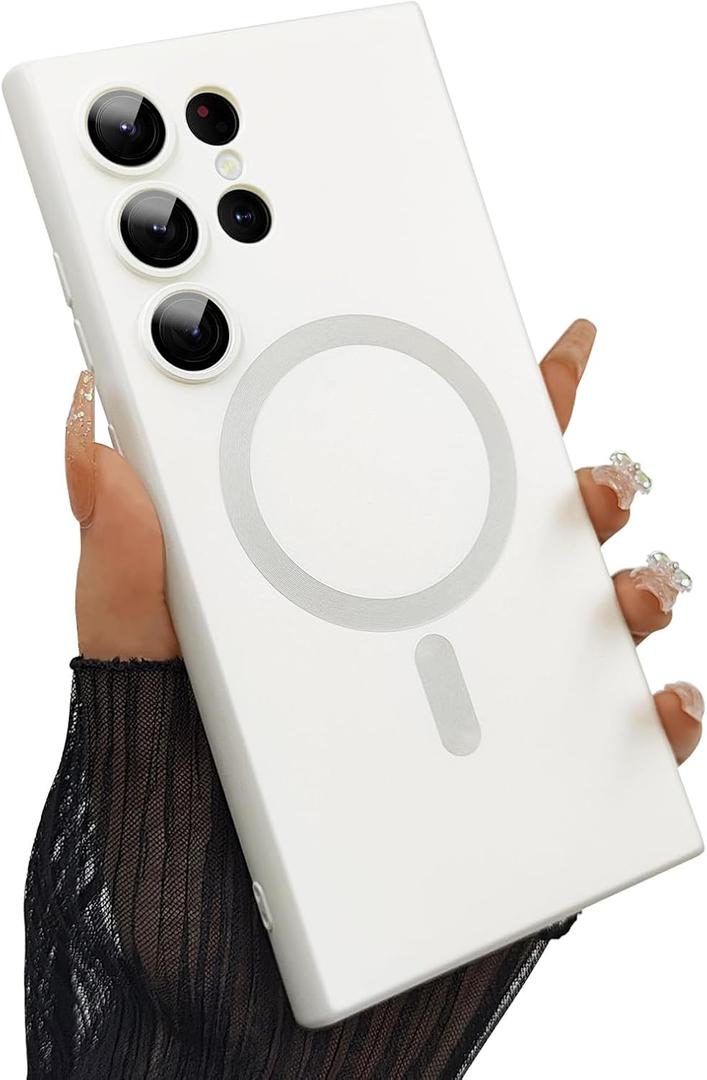 Magnetic case for Samsung Galaxy S24 Ultra Phone Case for Women/Men, Matte Luxury Soft Metallic Luster Design with Camera Lens Protector, Shockproof Anti-Scratch Phone Case 6.8" -White