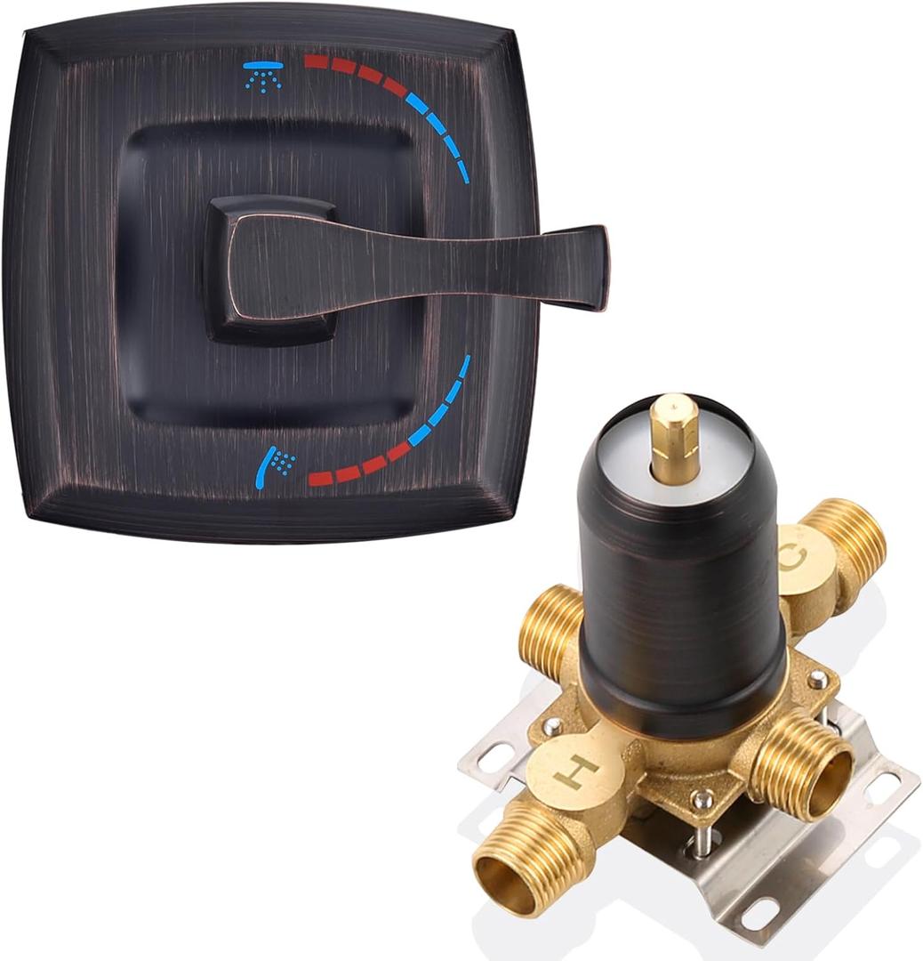 Oil Rubbed Bronze Shower Valve 2 Way Diverter with Single Handle Trim Kit, Dual-Function Pressure Balance Shower Faucet Control Kit Brass Rough-In 1/2" NPT Connection