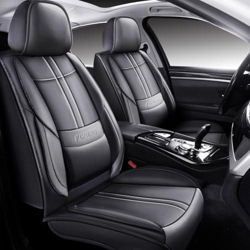 Foneso Universal Car Seat Covers Front, Nappa Leather Automotive Seat Covers Non-Slip Vehicle Accessories, Waterproof Seat Protector Fit for Sedan, Airbag Compatible,Back Support (Black, Front Seat)