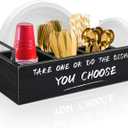 Ameuphercy Wood Paper Plate Dispenser, Paper Plate Holder with Large Cup Holder for Kitchen Counter, Rustic Silverware Utensil Caddy with Large Cup Holder, Utensil Holder for Kitchen Accessories (Black)