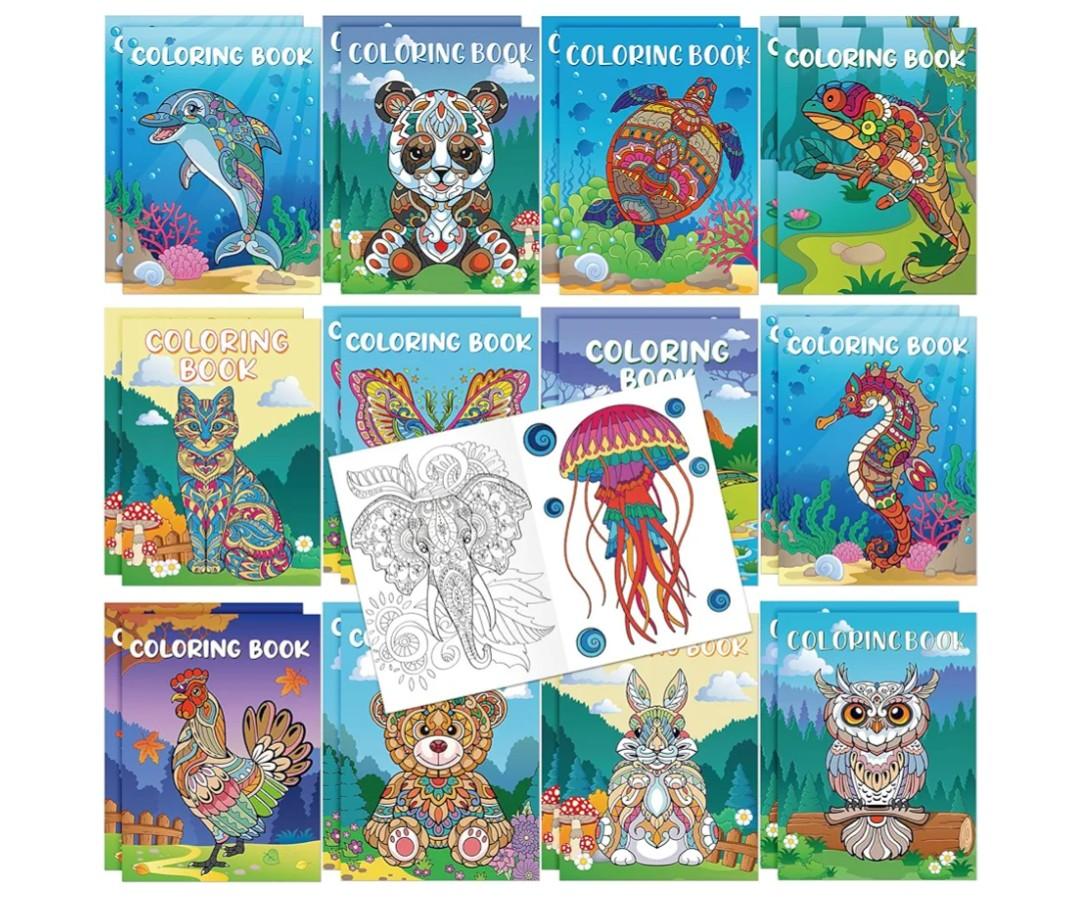 Pasimy 24 Pcs Animals Coloring Books DIY Mandala Ocean Jungle Animal Coloring Book Mini Holiday Activity Supplies for Kids Adult Party Favors Gift Bags Filler Classroom Activity