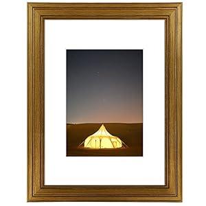 Golden State Art, 9X12 Photo Frame with White Mat for 6X8 Pictures & Real Glass, 1.25-Inch Wide, Dark Gold