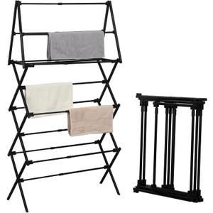 4 Tier Clothes Drying Rack Foldable | Foldable Clothing Drying Rack | Laundry Drying Rack Collapsible for Laundry Room, Dorm, Expandable Sturdy Metal Design | Black 29"L x 11.5"W x 53"H