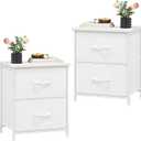 Somdot Nightstand Set of 2, Small Dresser for Bedroom with 2 Drawers, Bedside Table Night Stand End Table with Fabric Bins for Bedroom Kids Closet Dorm Guest Room, White Leather