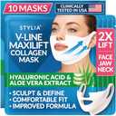 Stylia MaxiLift V-Line Lifting Collagen Face Mask - Double Chin Strap - Jawline Shaper - Neck Firming and Tightening Mask with Hyaluronic Acid & Aloe Vera - Chin Strap for Sleeping (9PC)