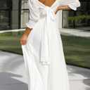 Zebaexf Women Summer Half Sleeve Backless Long White Dresses A Line Flowy Ruffled Vintage Elegant Maternity Dress (White)