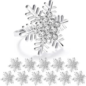ZeeDix Christmas Silver Snowflake Napkin Rings Set of 12, Napkins Ring for Dinning Table - Rustic Dinner Tables Decoration for Wedding Receptions Christmas Thanksgiving Holiday Party Dinner Parties