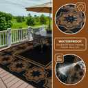 Outdoor Rug Geometric Black Brown 9x12 Waterproof | Extra Large Reversible Plastic Straw Outdoor Patio Rug 0.13" Thick for Backyard, Patio