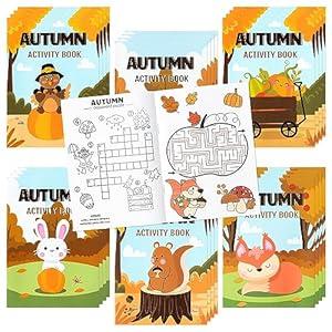 24Pcs Autumn Activity Books for Kids Fall Theme Mini Games Coloring Book Set Bulk Mazes Word Search Word Scramble Games for Birthday Thanksgiving Halloween Party Goodie Bags Stuffers Classroom Favors