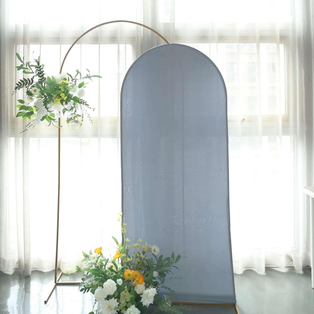 Efavormart 6ft Dusty Blue Spandex Fit Round Top Backdrop Frame Stand Cover, 2-Sided Wedding Arch Cover